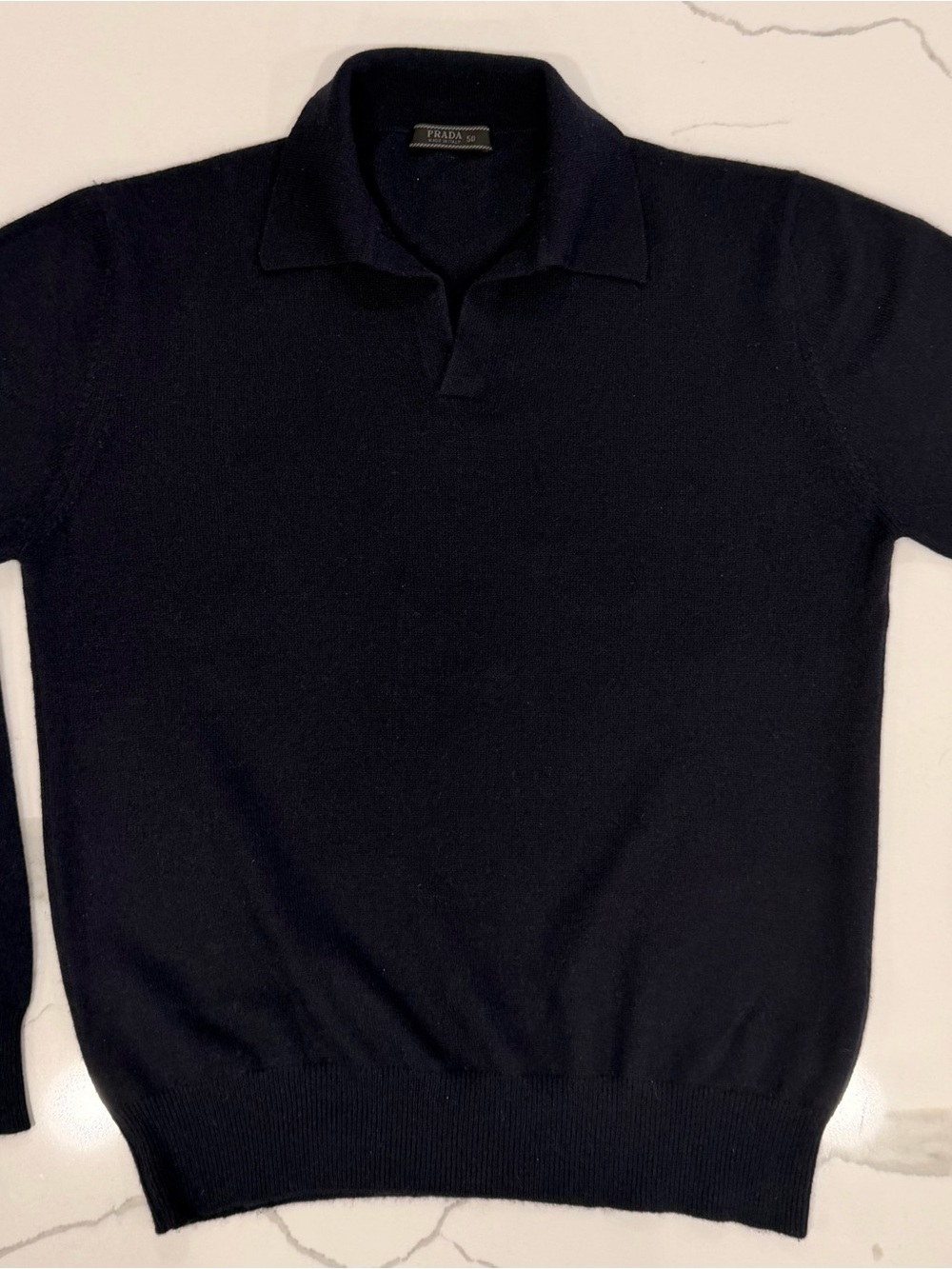 PRADA Men’s Luxury 100% Cashmere Polo Sweater IT 50 Navy Blue